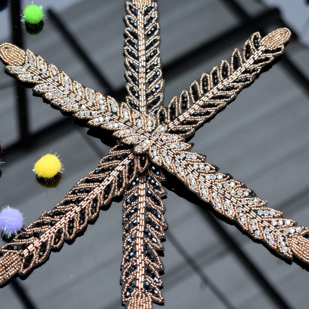 Beaded Trim Fringe - Uzun yapraklar yaprak el yapımı aplike