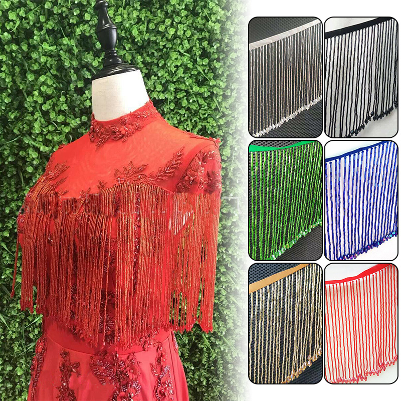 Beaded Trim Fringe - 90x15cm kristal püskül dantel boncuklu damla