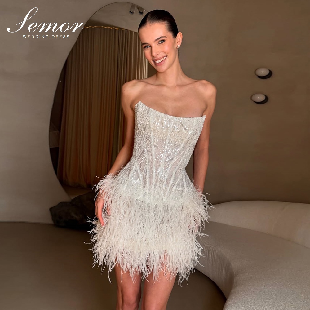 Tassel Fringe Trim - Semor Zarif Kısa Gelinlik Işıltılı Özelleştirilmiş