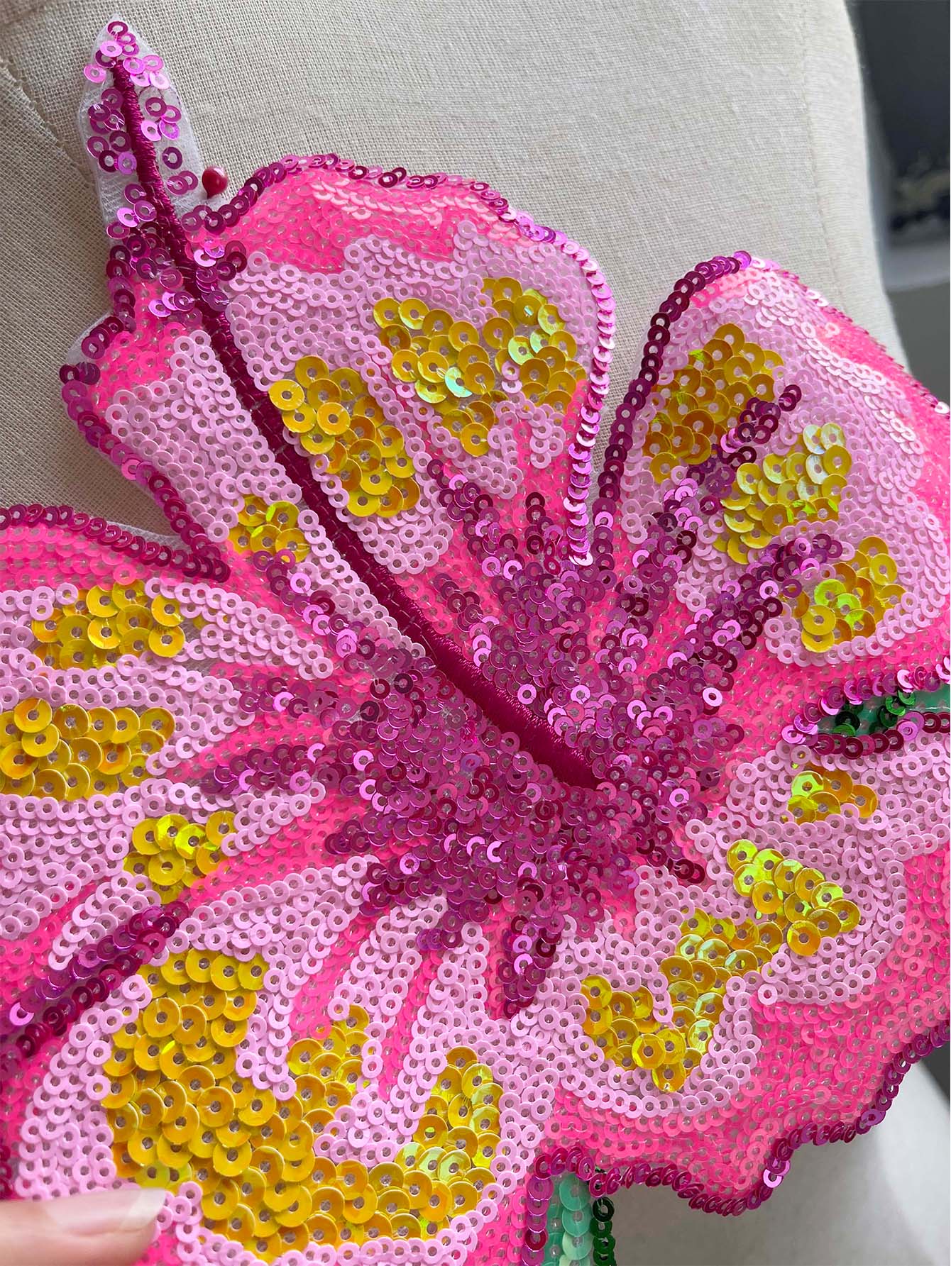 Applique Patch Flower - 1 adet 26 CM Parlayan Pembe