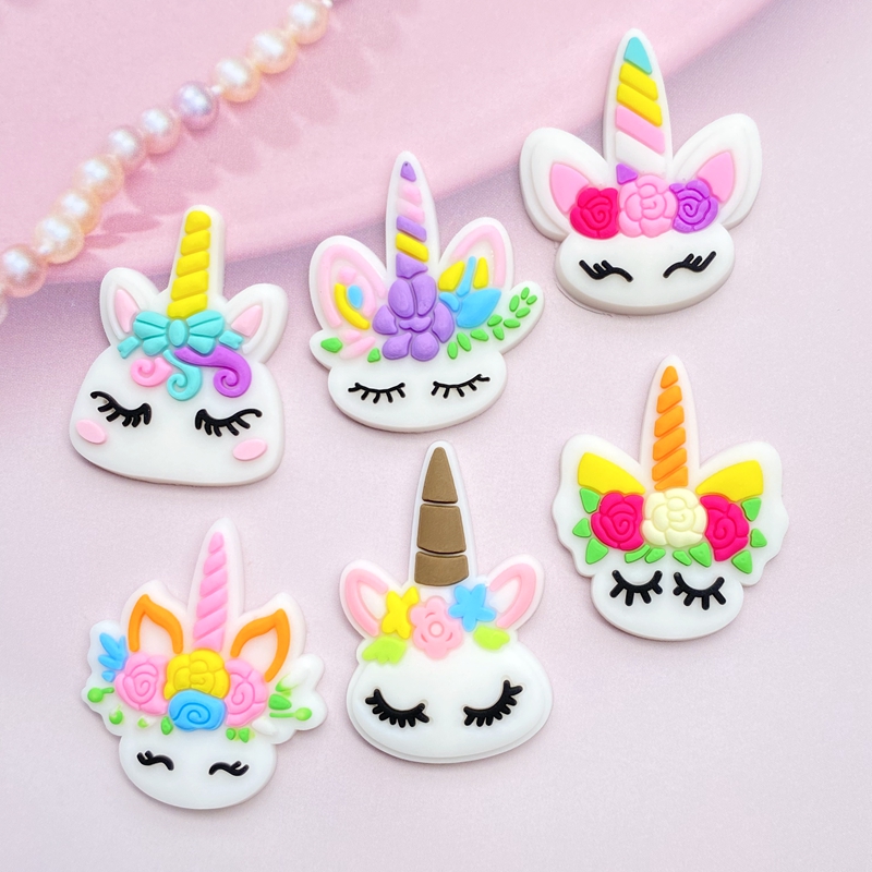 Embellishment Glue Craft - 12 adet sevimli Mini Unicorn kafa
