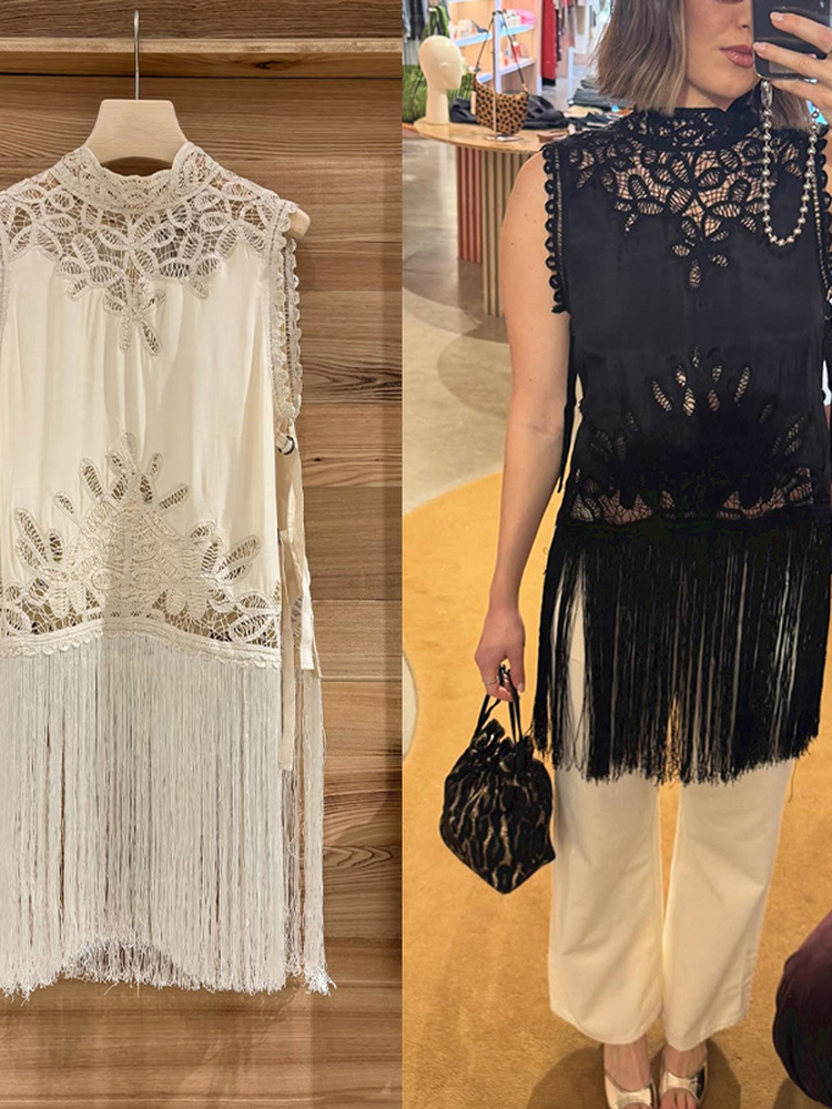 Tassel Fringe Trim - Fransız Tarzı Düğümlü Oyuklu Kolsuz Dik