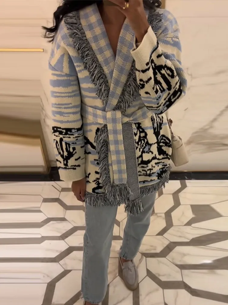 Baskılı Örgü Püsküllü Hırka Ka - Tassel Fringe Trim incelemesi ve fiyatı